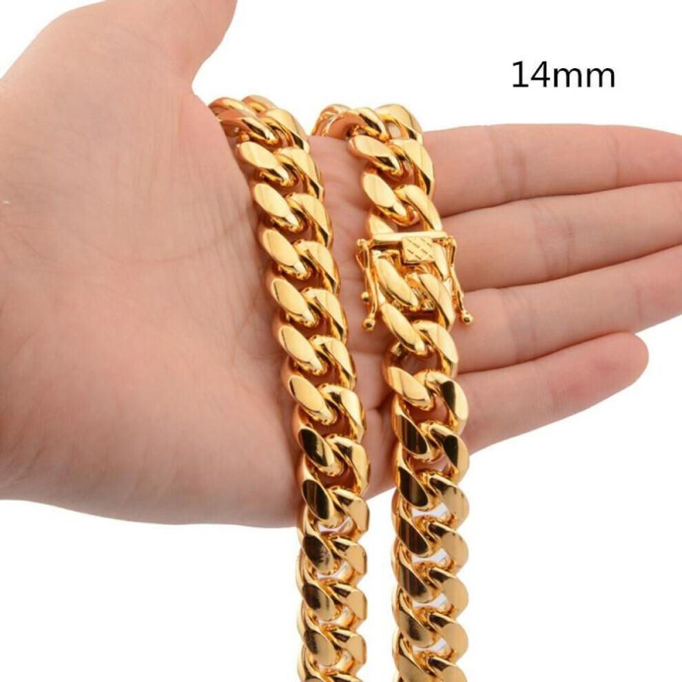 Maxpower (, 14Mm-40Cm) Stainless Steel Curb Cuban Chain Necklace 40Cm-75Cm For Men Men Jewelry Casting Lock 8Mm-18Mm Gold