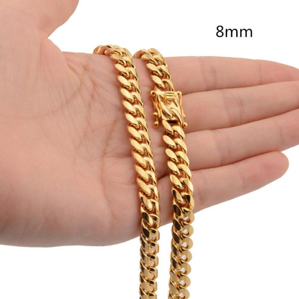 (gold, 8mm-60cm) Stainless Steel Curb Cuban Chain Necklace 40cm-75cm For Men Men Jewelry Casting Lock 8mm-18mm