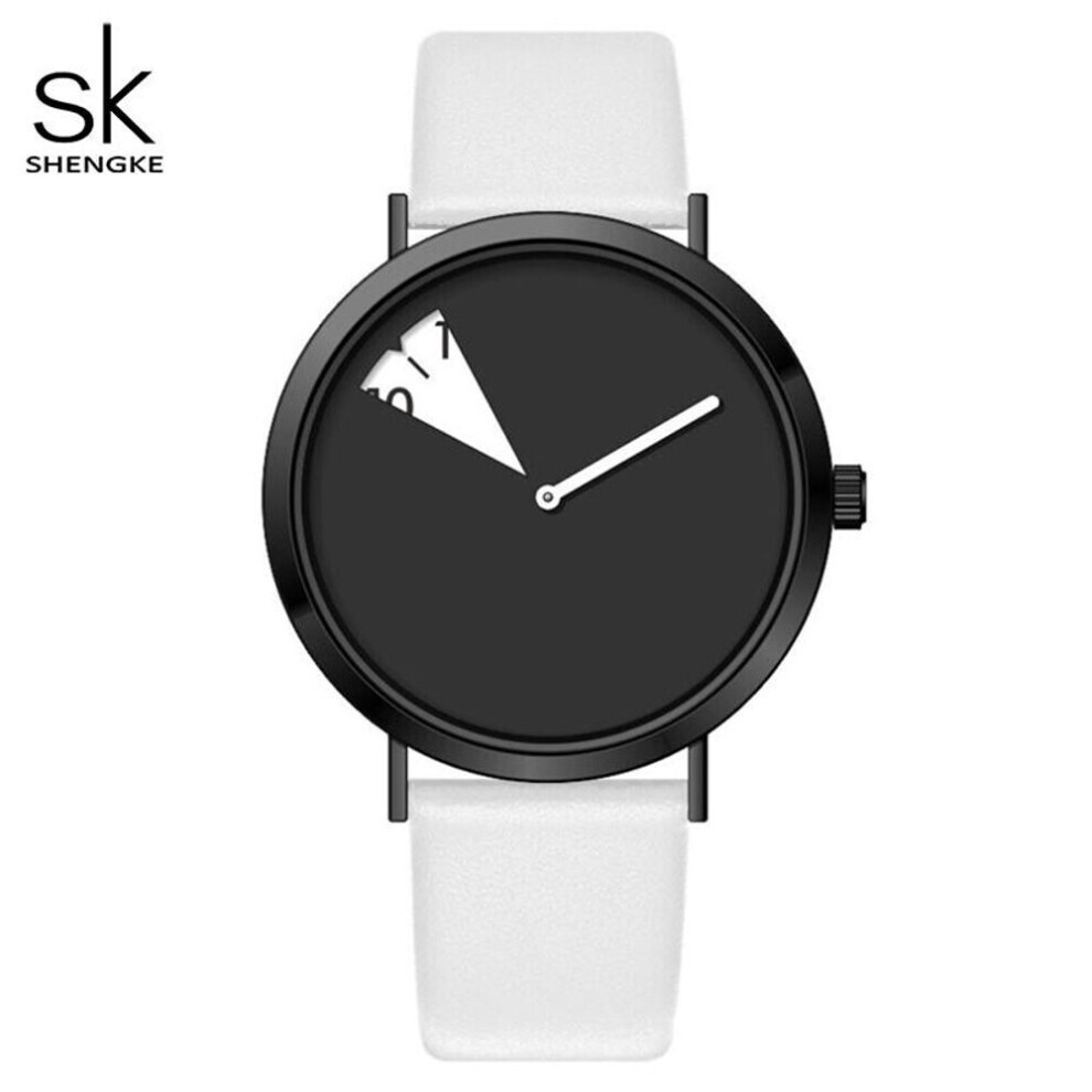(white,black) Shengke Hot Sales Creative Women&apos;s Quartz Wristwatches Ladies Watches Rotate Yellow Leather Band Clock Gifts For Friend