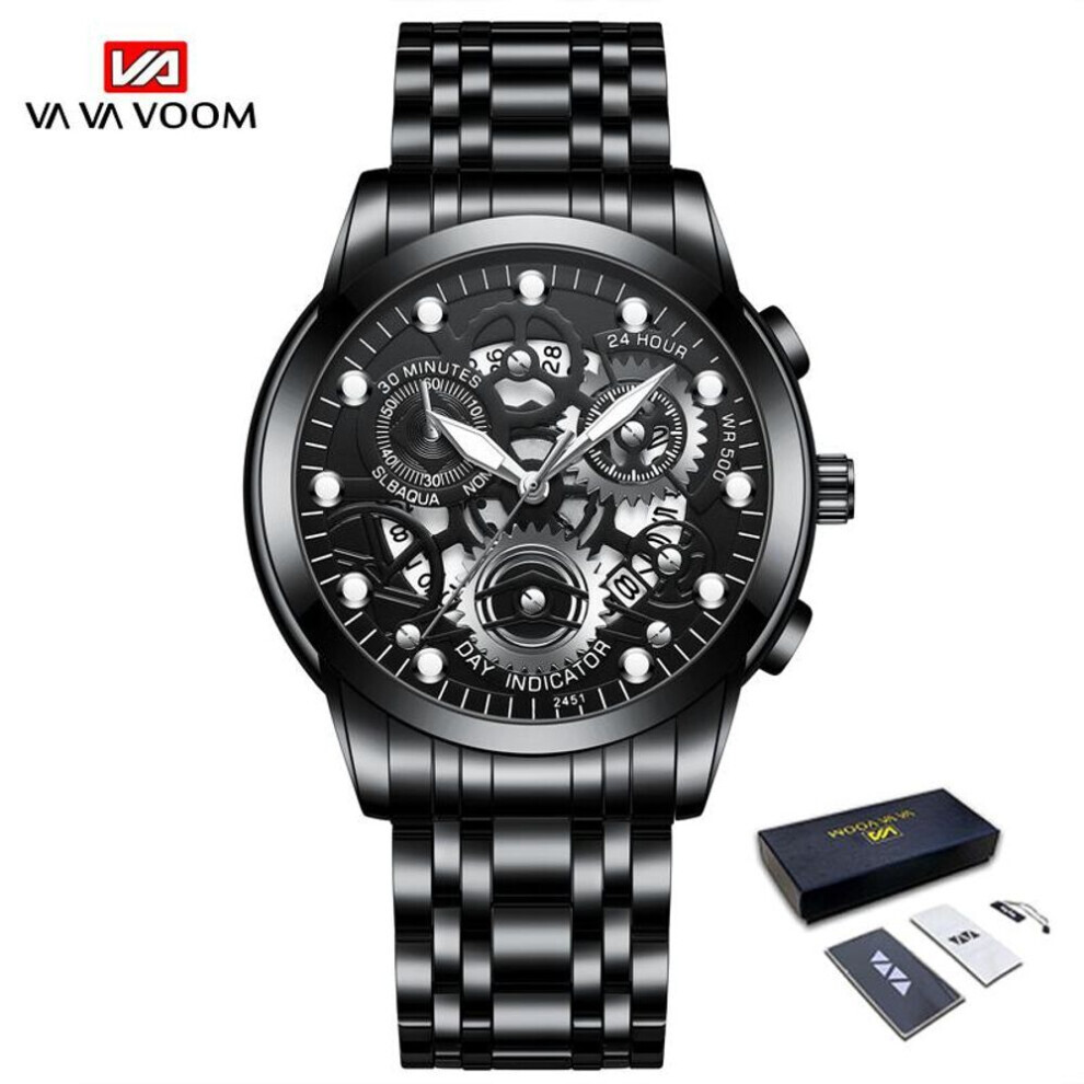 Maxpower (, With Packaging) Va Va Voom Luminous Quartz Watches Skeleton Fashion Watch Male Female Quartz Clock Stainless Steel Calendar Waterproof Watches Black