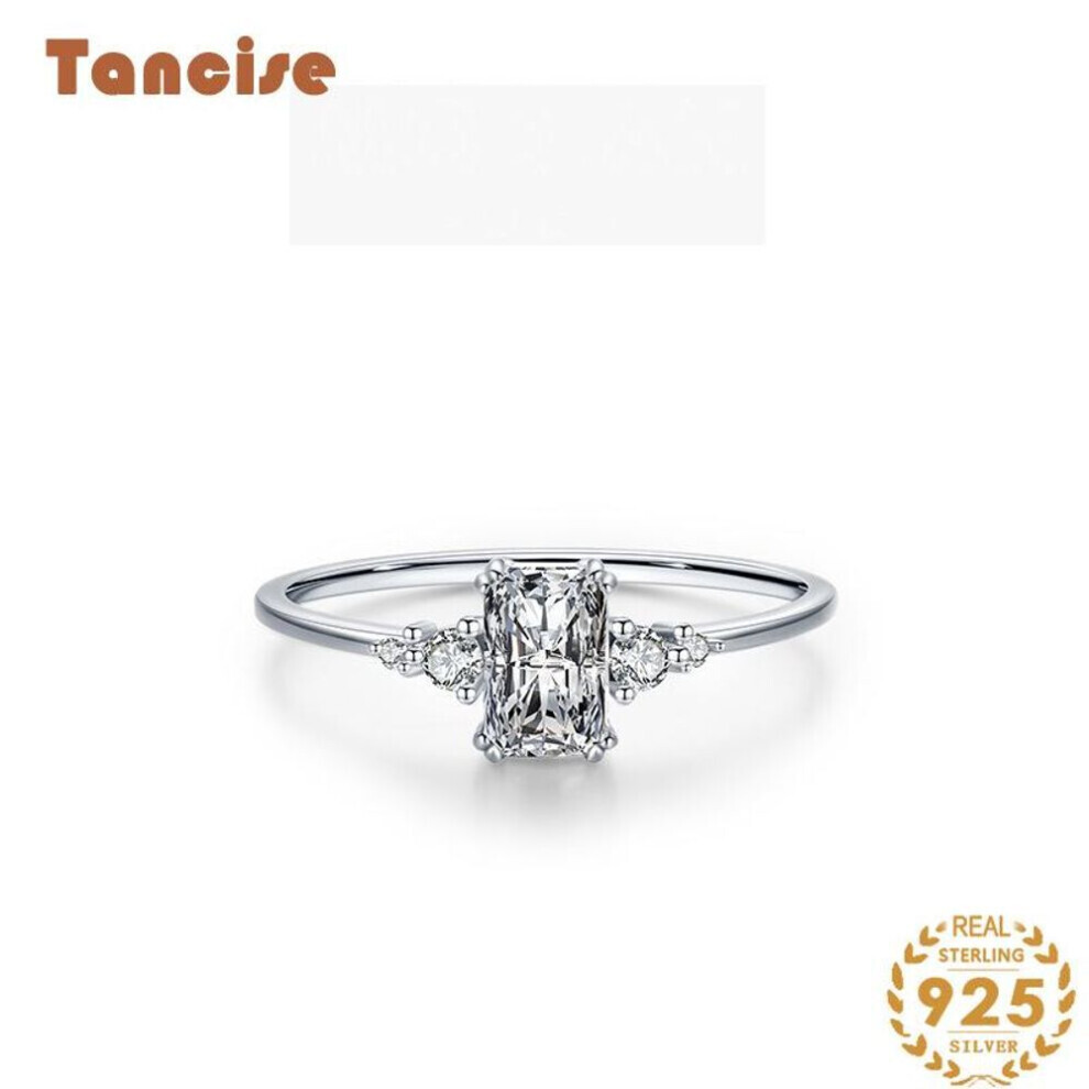 (silver, 9) Tancise Classic 925 Sterling Silver  Zircon Ring Ladies Jewelry Wedding Promise Party Gift
