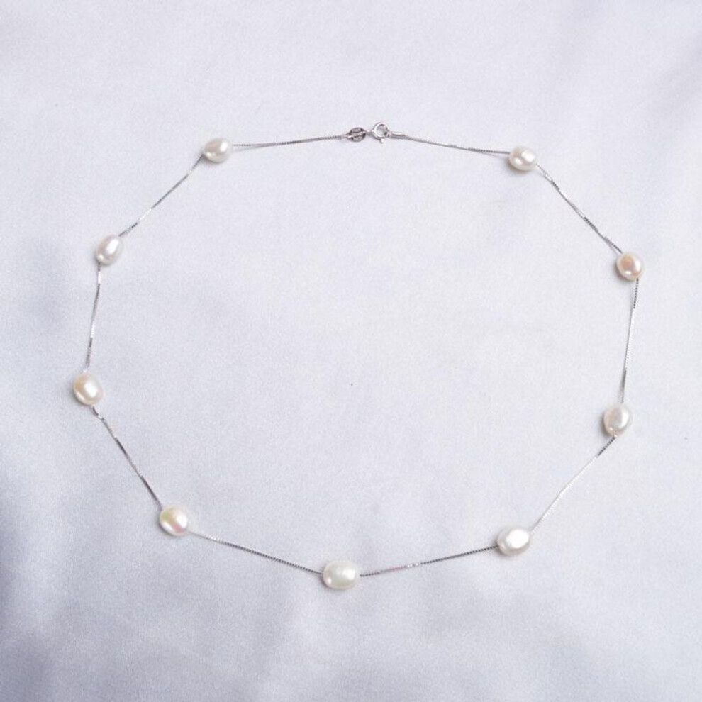 Maxpower (White, 55Cm) Baroque Natural Pearl Necklace For Women With 925 Sterling Silver Chain 6-7Mm Freshwater Pearl Fashion Jewelry White,Silver