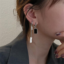 (as the picture) Real 925 Sterling Silver Asymmetry Long Square Drop Earrings For Women Girls Wedding Party Birthday Jewelry Pendientes Gift