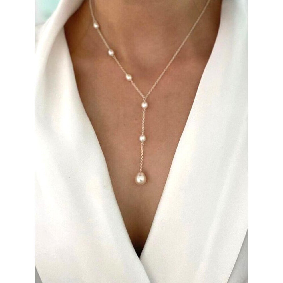 Maxpower (White, 40Cm) Real S925 Sterling Silver Natural Freshwater Pearl Pendant Necklace Jewelry For Women White,Silver