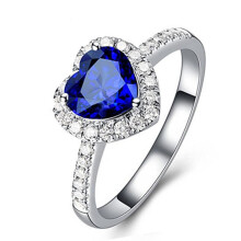 (as the picture, 5) European And American Silver-plated Jewelry, Blue Heart-shaped Sapphire Ring For Women, Colored Gemstone Ring