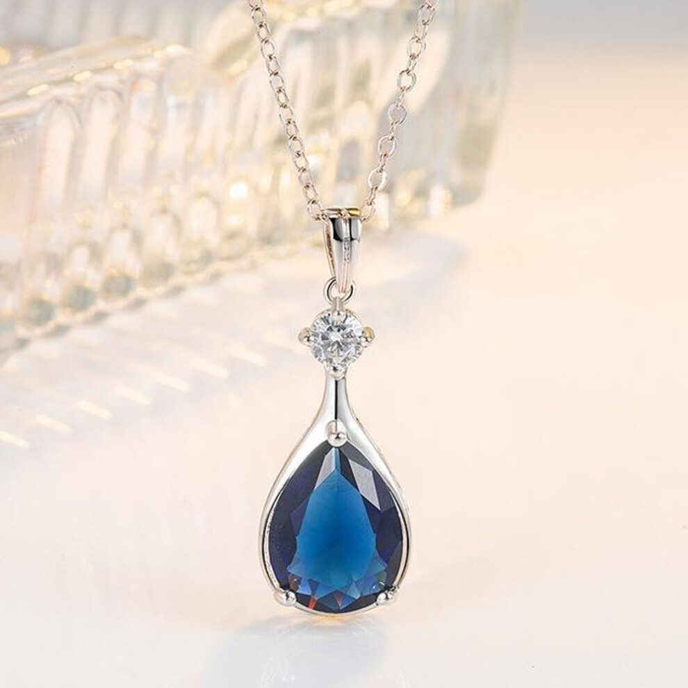 Maxpower (Blue) Sterling Silver Necklaces 925 For Women Origin Blue Sapphire Silver 925 Jewelry Gemstone Pendant Collares Mujer Sapphir Necklace Blue,Silver