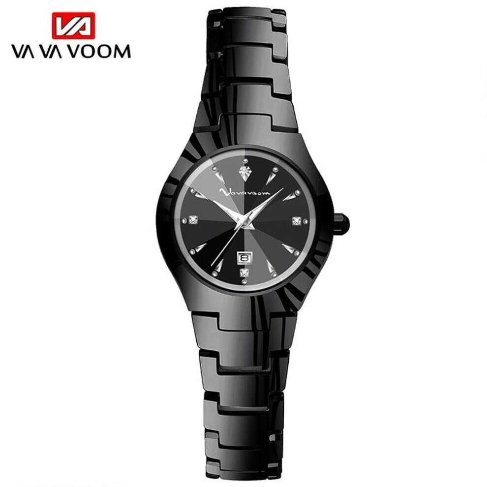 Maxpower (Black) Va Va Voom Ladies Quartz Watches Bracelet Watch For Women Business Casual Fashion Pointer Watch Wristwatches Bracelet Set Black Silver