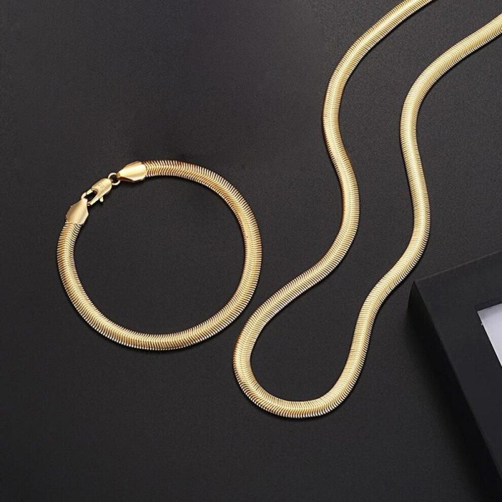 Maxpower (Gold, 55Cm And 20Cm) 6Mm Snake Bone Necklaces Bracelets S925 Silver Plated 18K Gold Jewelry Sets For Men Women Fashion Gifts Silver,Gold