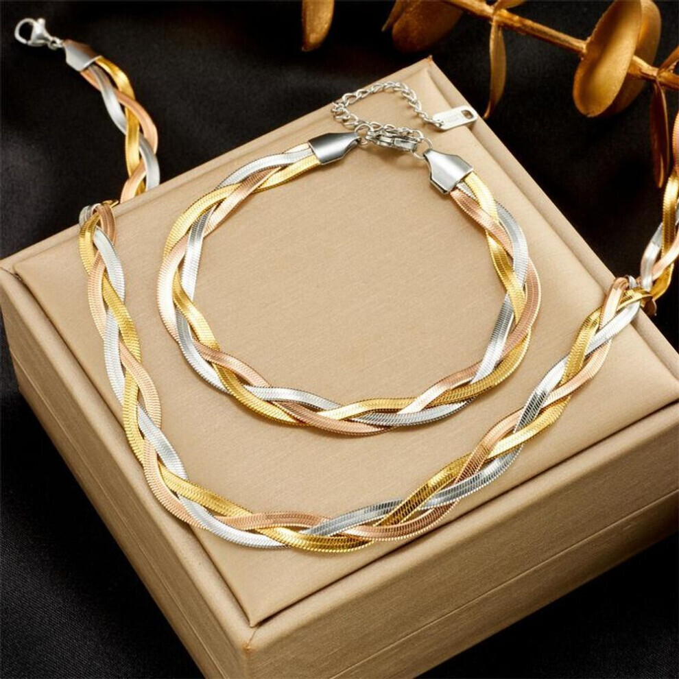 Maxpower (As The Picture) Dieyuro 316L Stainless Steel 3In1 Crossover Snake Chain Necklace Bracelets For Women Girl New Fashion Waterproof Jewelry Set Not,Specified