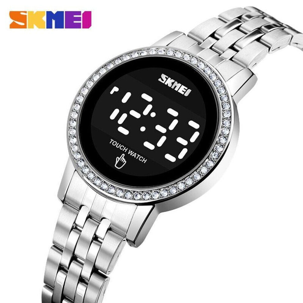 (silver) Skmei Women Digital Watch Touch Screen Elegant Stainless Steel Casual Waterproof Wrist Watch For Women 1669