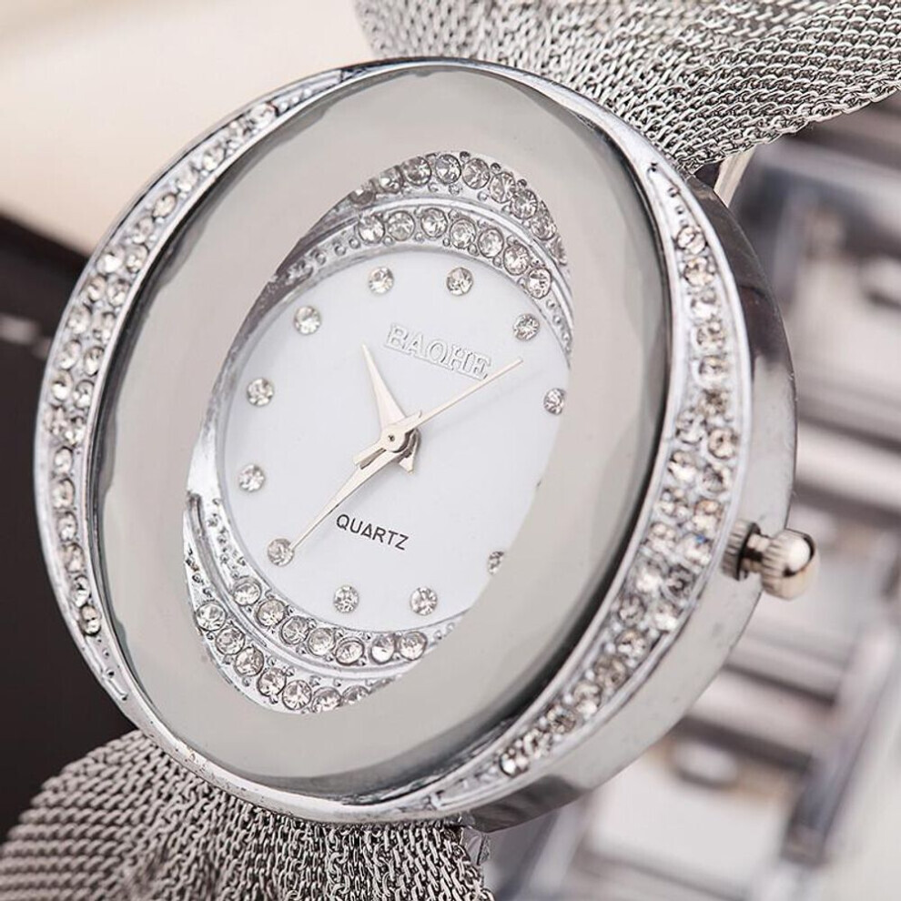 Maxpower (Silver) Wrist Watch Quartz Rhinestone Bowknot Mesh Belt Casual Fashion Silver
