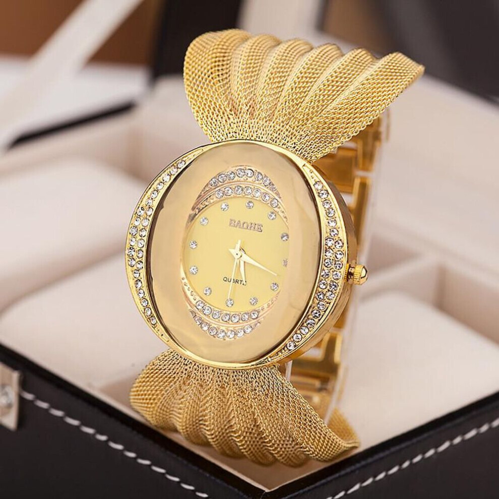 Maxpower (Gold) Wrist Watch Quartz Rhinestone Bowknot Mesh Belt Casual Fashion Gold