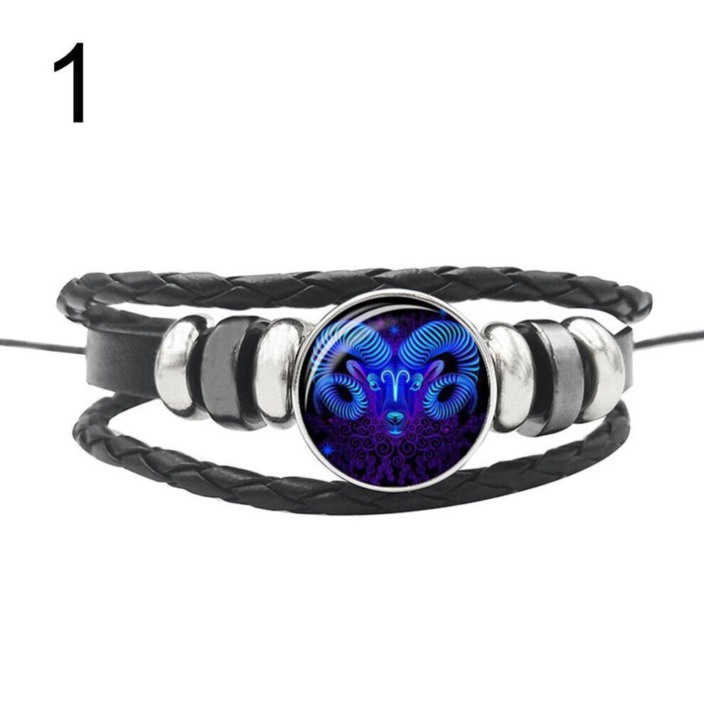 Maxpower (1#) 12 Punk Constellations Charm Unisex Multilayer Faux Braided Bracelet Leather Not,Specified