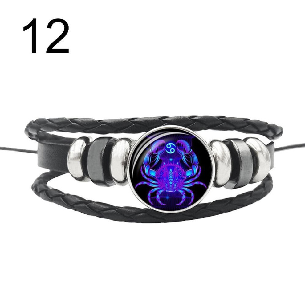 Maxpower (12#) 12 Punk Constellations Charm Unisex Multilayer Faux Braided Bracelet Leather Not,Specified