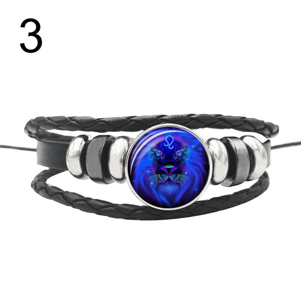 Maxpower (3#) 12 Punk Constellations Charm Unisex Multilayer Faux Braided Bracelet Leather Not,Specified