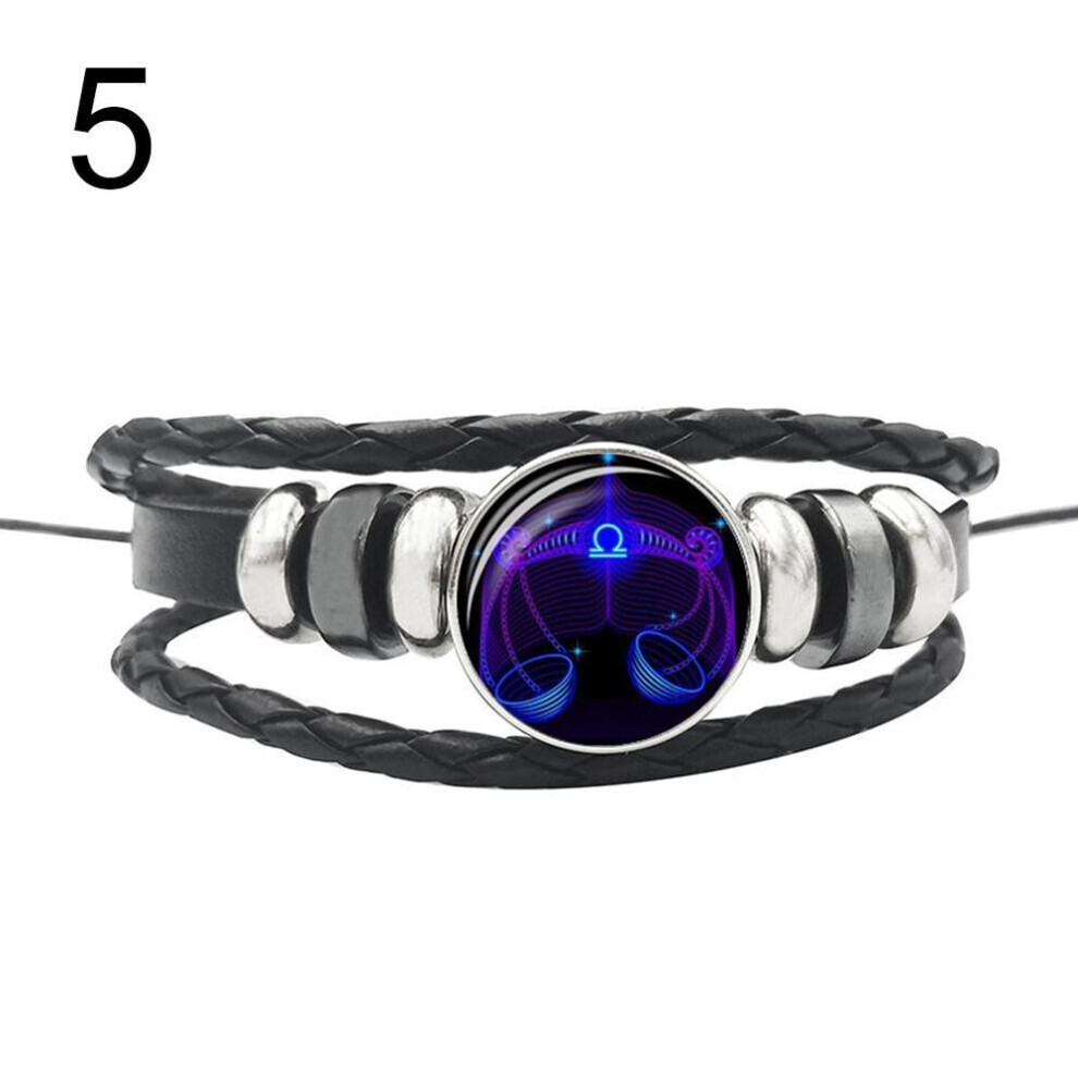 Maxpower (5#) 12 Punk Constellations Charm Unisex Multilayer Faux Braided Bracelet Leather Not,Specified