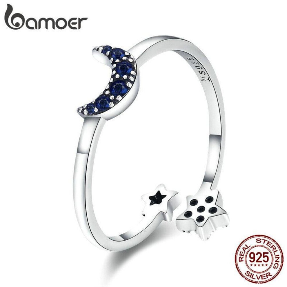 Maxpower (Scr437) Bamoer Real 925 Sterling Silver Sparkling Blue Moon Star Clear Cz Finger Rings For Women Wedding Blue,Silver