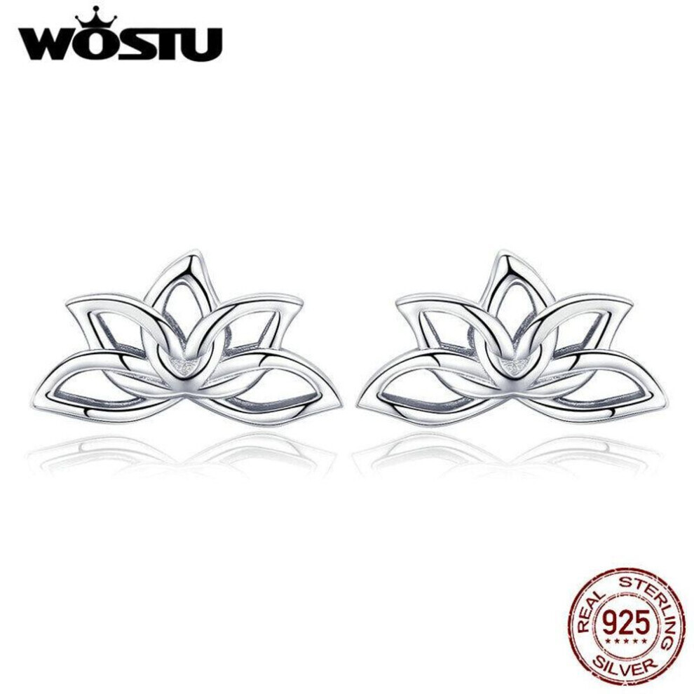 (Earrings) Wostu New Fashion 925 Sterling Silver Lotus Flower Stud Earrings For Women