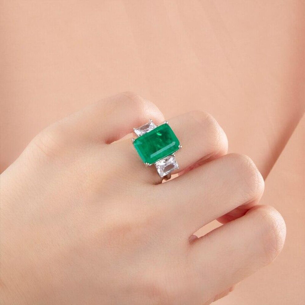 (emerald, 6) Gica Gema Luxury 925 Sterling Silver Women Ring With 10*14mm Paraiba Gemstones Silver Wedding Fine Jewelry Gift