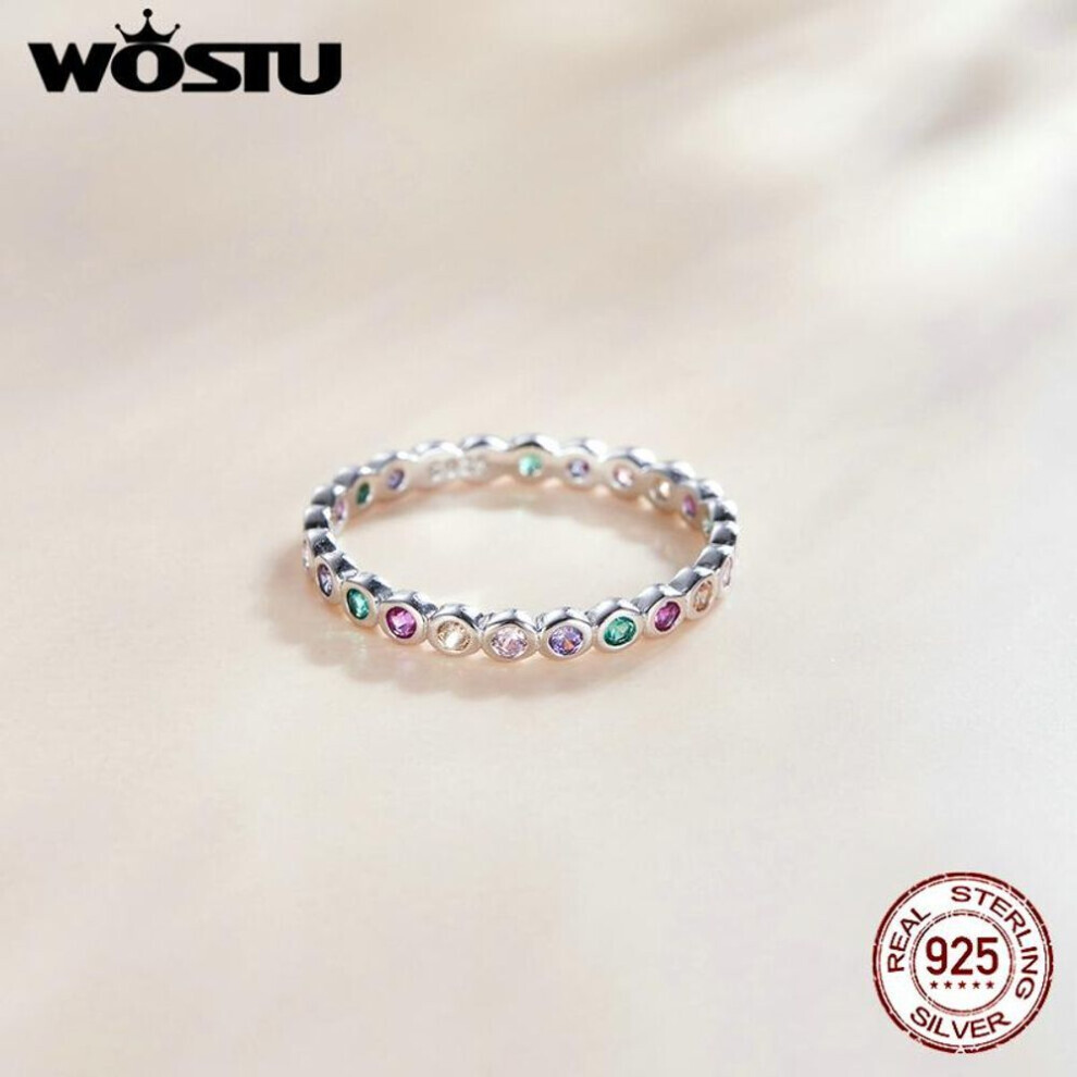 Maxpower (, 7) Wostu 925 Sterling Colorful Cubic Zirconia Lucky Rainbow Rings, Women Stackable Statement Ring For Size 6,7,8 Silver
