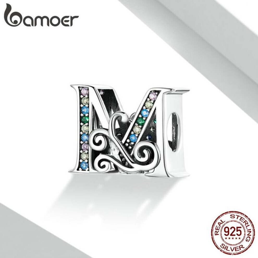 Maxpower (M) Bamoer 925 Sterling Letter Vintage A & M Letter Charms Openwork Cz Alphabet Beads Fit Charm Bracelet Silver