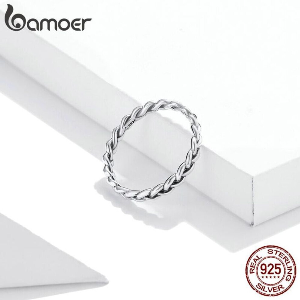 (8) Bamoer 925 Sterling Silver Simple Classic Braided Texture Ring For Women Stackable Statement Ring