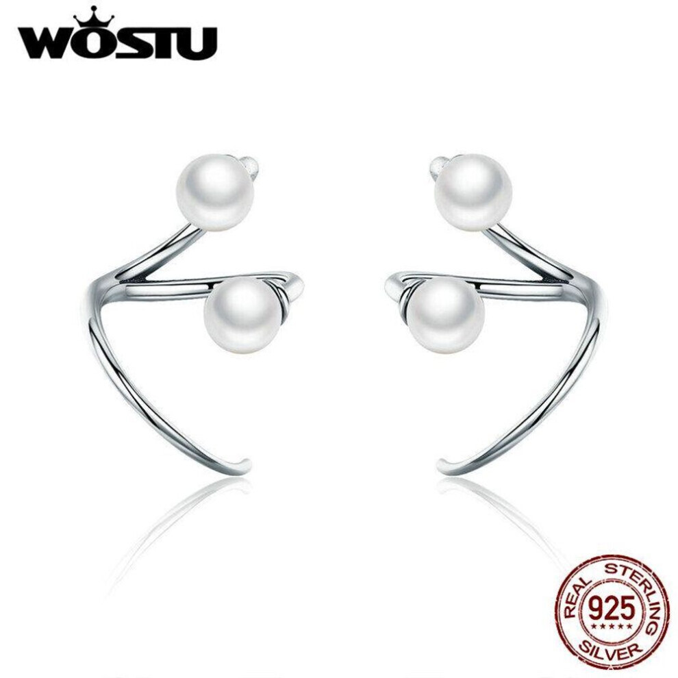 Maxpower (Earrings) Wostu New Style 925 Sterling Silver Intertwined Pearl Stud Earrings For Women Original Jewelry White,Silver