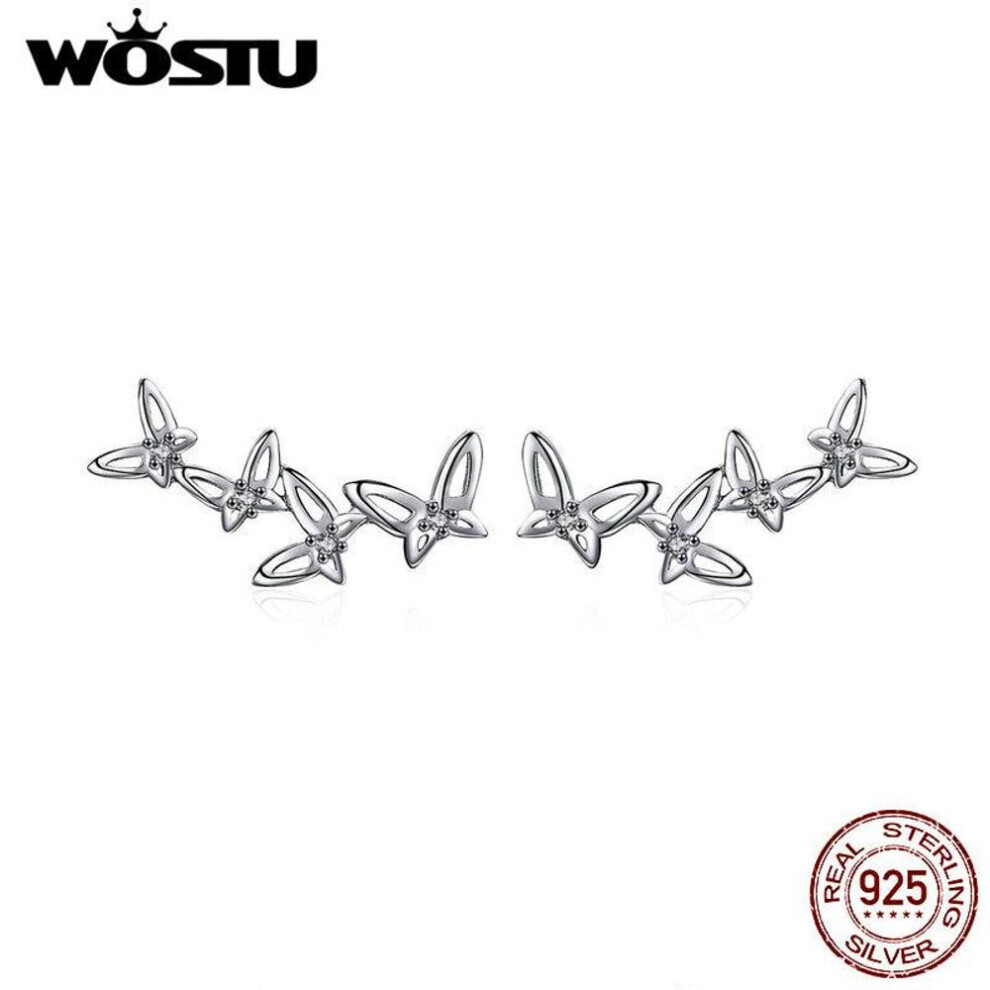(Earrings) Wostu 925 Sterling Silver Decorative Butterflies Stud Earrings Classic Small Earrings For Women