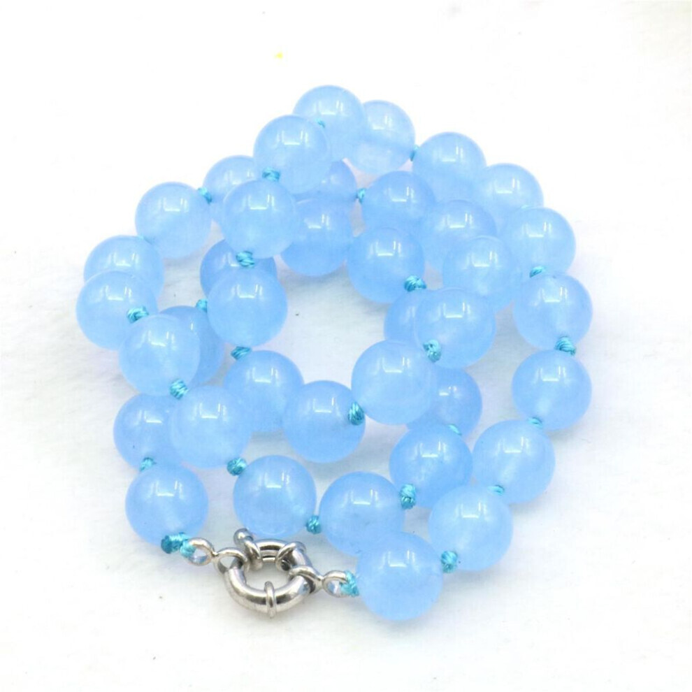 Maxpower (As The Picture, 10Mm) 10Mm Round Jades Chalcedony Necklace Natural Stone Jasper Hand Made Women Girls Neckwear Diy For Jewelry Making Design Blue