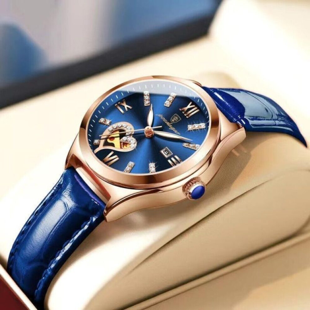 Maxpower (Blue) 2024 Women Watches Fashion Leather Romance Red Dial Luxury Ladies Watch Waterproof Quartz Date Brand Wristwatch Blue,Red