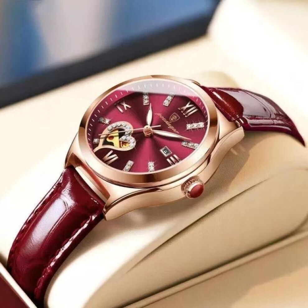 Maxpower (Red) 2024 Women Watches Fashion Leather Romance Dial Luxury Ladies Watch Waterproof Quartz Date Brand Wristwatch Red