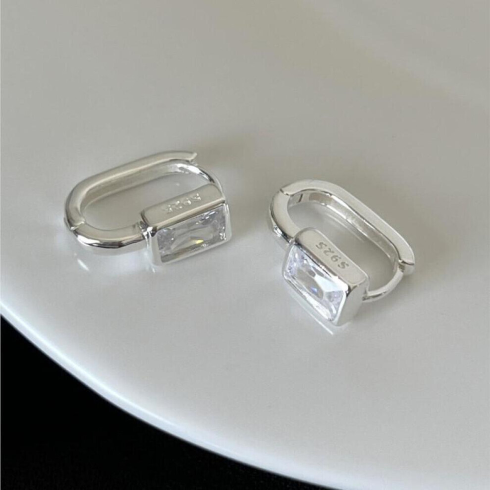 Maxpower (Silver) 925 Square Zircon U-Shaped Hoop Earrings For Women Exquisite Golden Color Geometric Huggies Jewelry Pulseras Mujer Silver