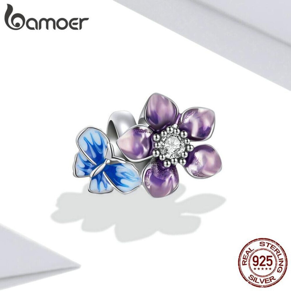Maxpower (925 ) Bamoer 100% 925 Sterling Silve Charm Butterfly Flower Zircon Plated Platinum Fit Charms Bracelet Bangle Jewelry Making Silver