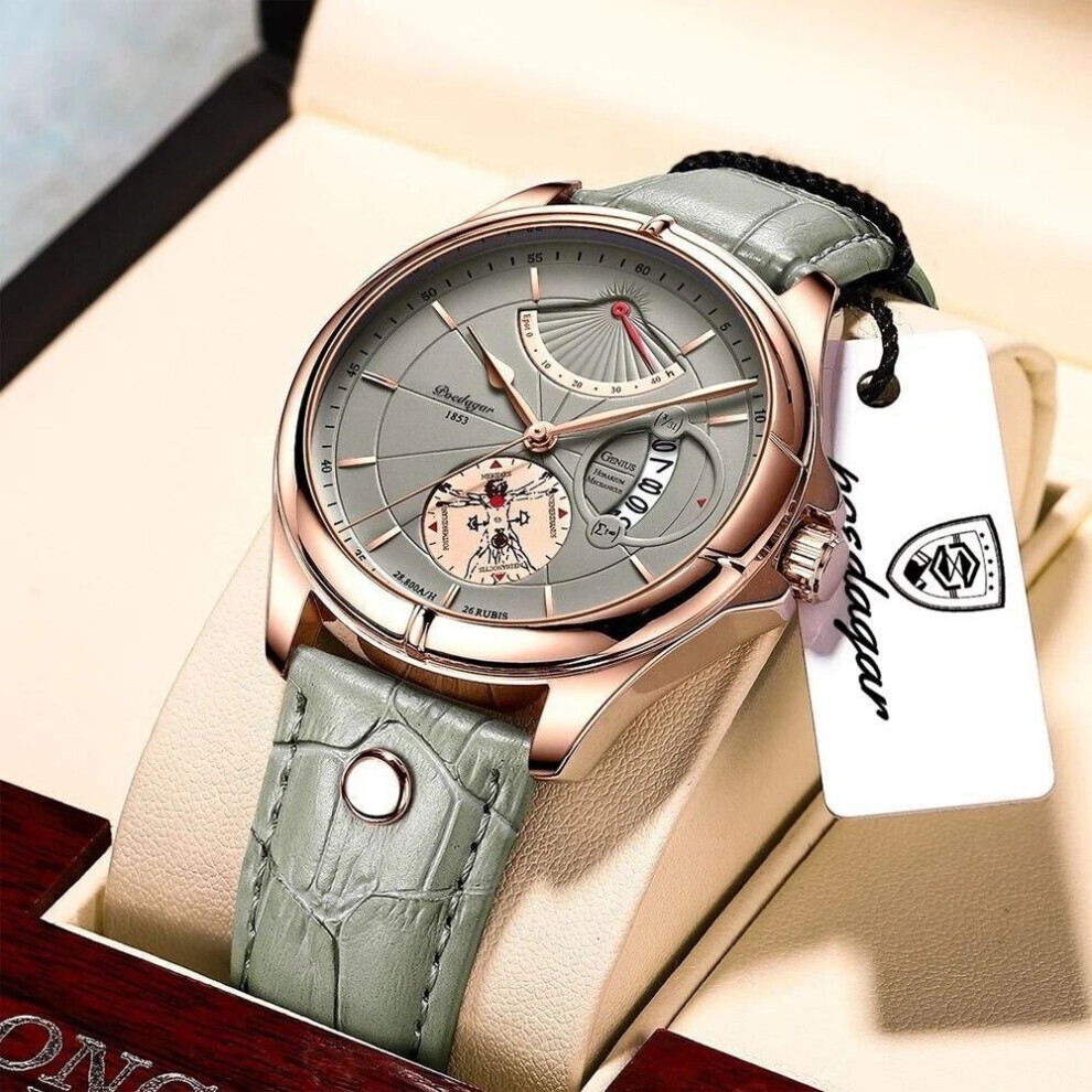 (khaki) Men Watch Fashion Top Luxury Sport Men&apos;s Wristwatch Waterproof Luminous Leather Date Quartz Watches Man Clock
