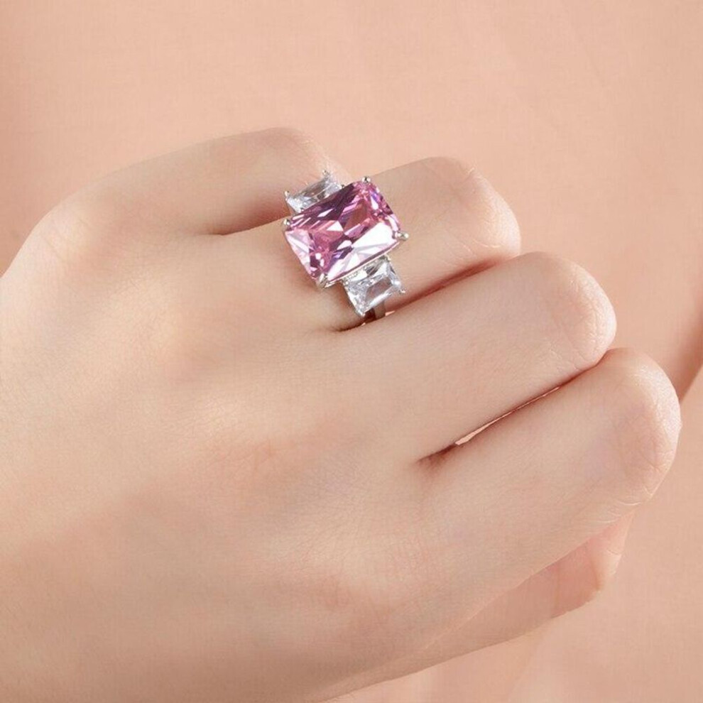 Maxpower (Pink, 8) Gica Gema Luxury 925 Sterling Silver Women Ring With 10*14Mm Paraiba Gemstones Silver Wedding Fine Jewelry Gift Pink,Silver