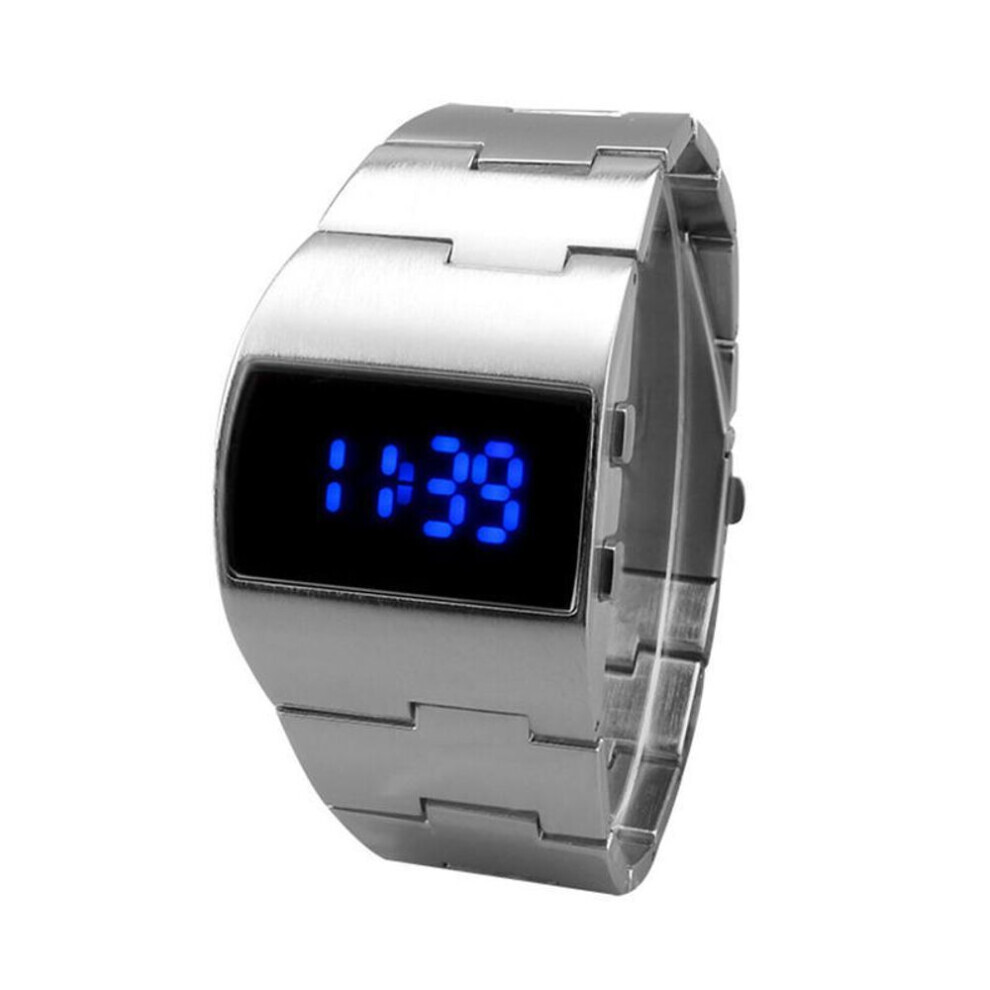 Maxpower (Silver) Fashion Wrist Watch Men Military Waterproof Led Watch Stainless Steel Digital Watches Silver