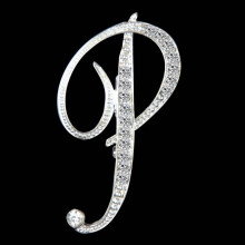 (P) Gifts Rhinestone Letter Crystal Pins Jewelry Letter Alphabetical English Brooch Brooches