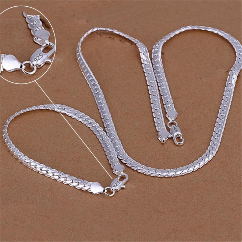 Maxpower (Silver, 60Cm And 20Cm) 925 Sterling Silver 18K Gold 6Mm Chain Bracelets Neckalce For Women Men Fashion Party Wedding Jewelry Sets Gifts Silver,Gold