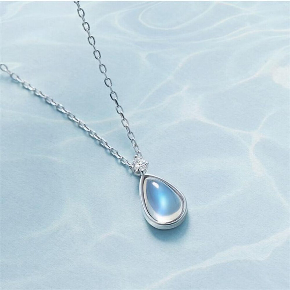 (as the picture) 925 Sterling Silver Moonstone Water Drop Charm Pendant Choker Necklace For Girl Women Statement Wedding  Jewelry Dz814