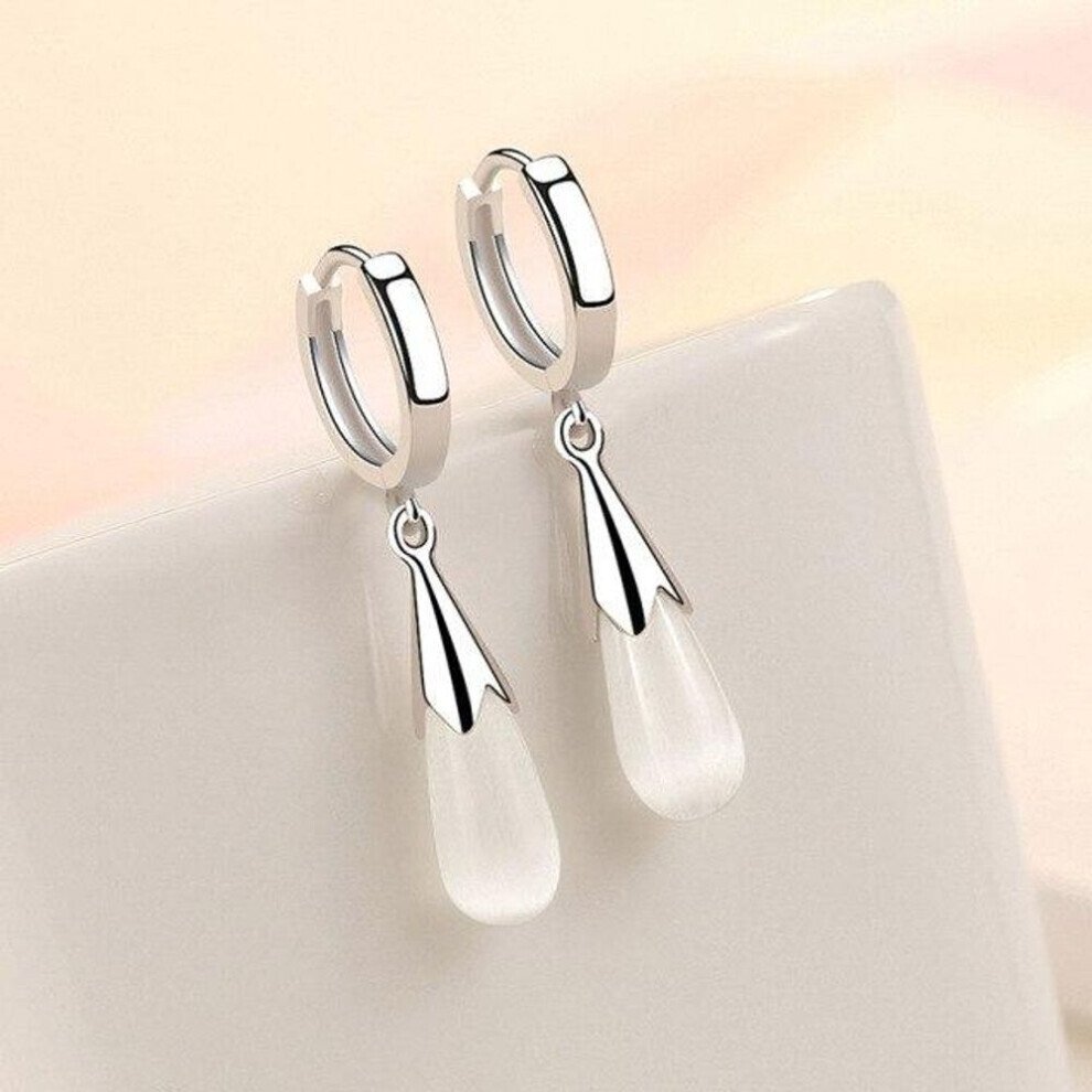 Maxpower (White) Romantic 925 Sterling Silver Opal Geometric Stud Earrings For Women Wedding Engagement Jewelry Eh371 White,Silver