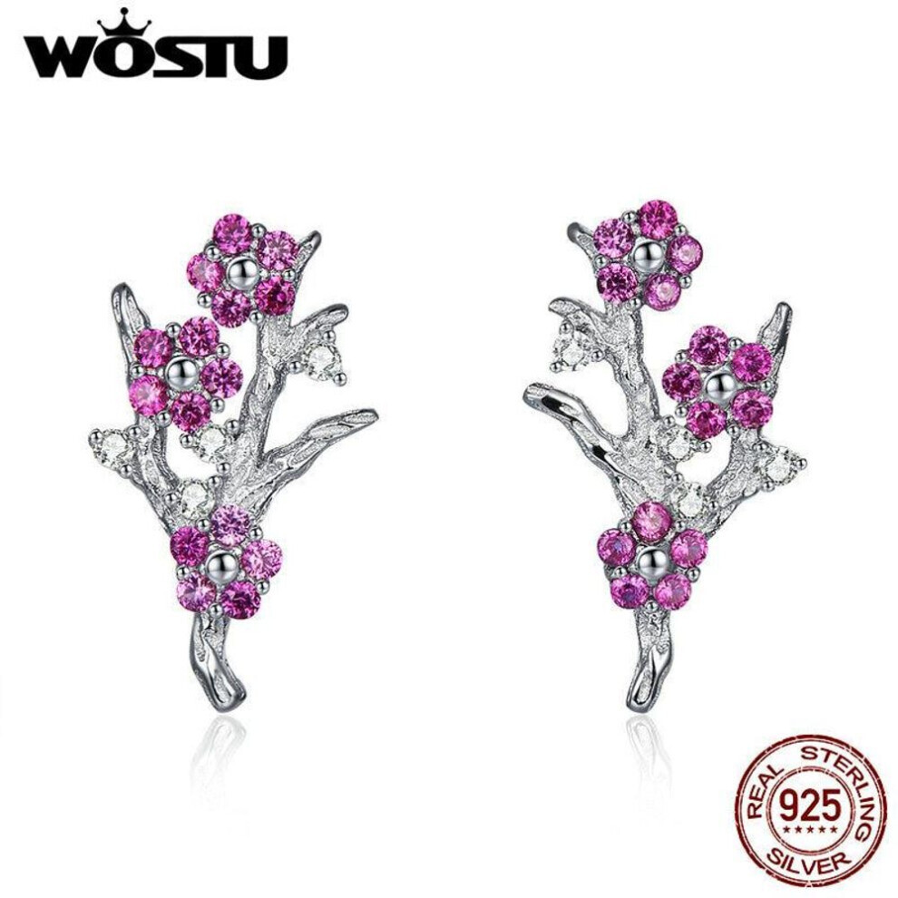 Maxpower (Earrings) Wostu Classic 100% 925 Sterling Silver Plum Blossom Flower Stud Earrings For Women Silver,Purple