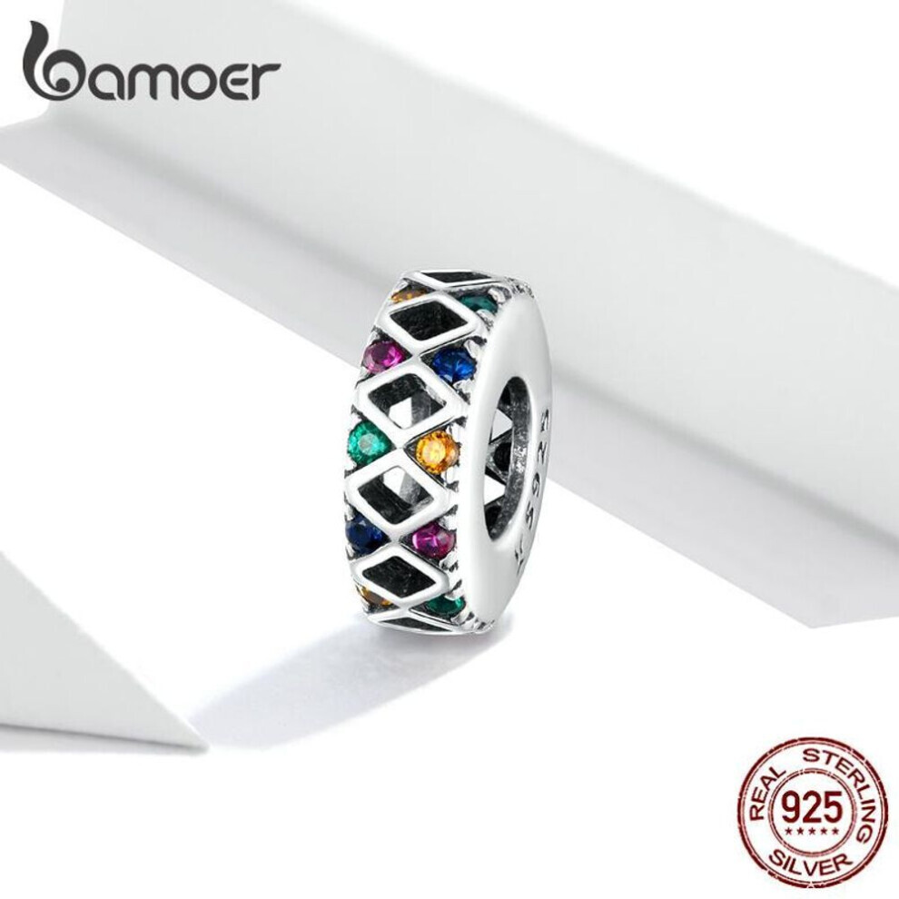 Maxpower (925 ) Bamoer Authentic 925 Sterling Colorful Zircon Bead Colorful Flags Charm Pendant For Women Fit Origional Bracelet Jewelry Festival Silver