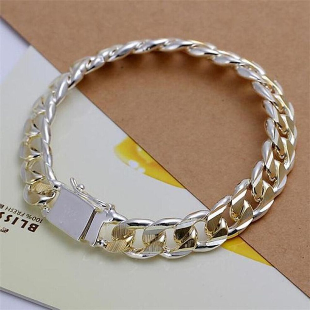 Maxpower (White) 925 Silver Gold Exquisite 10Mm Chain Men Women Chain Noble Wedding Bracelet Fashion Charm Wedding Birthday Gift Some Style