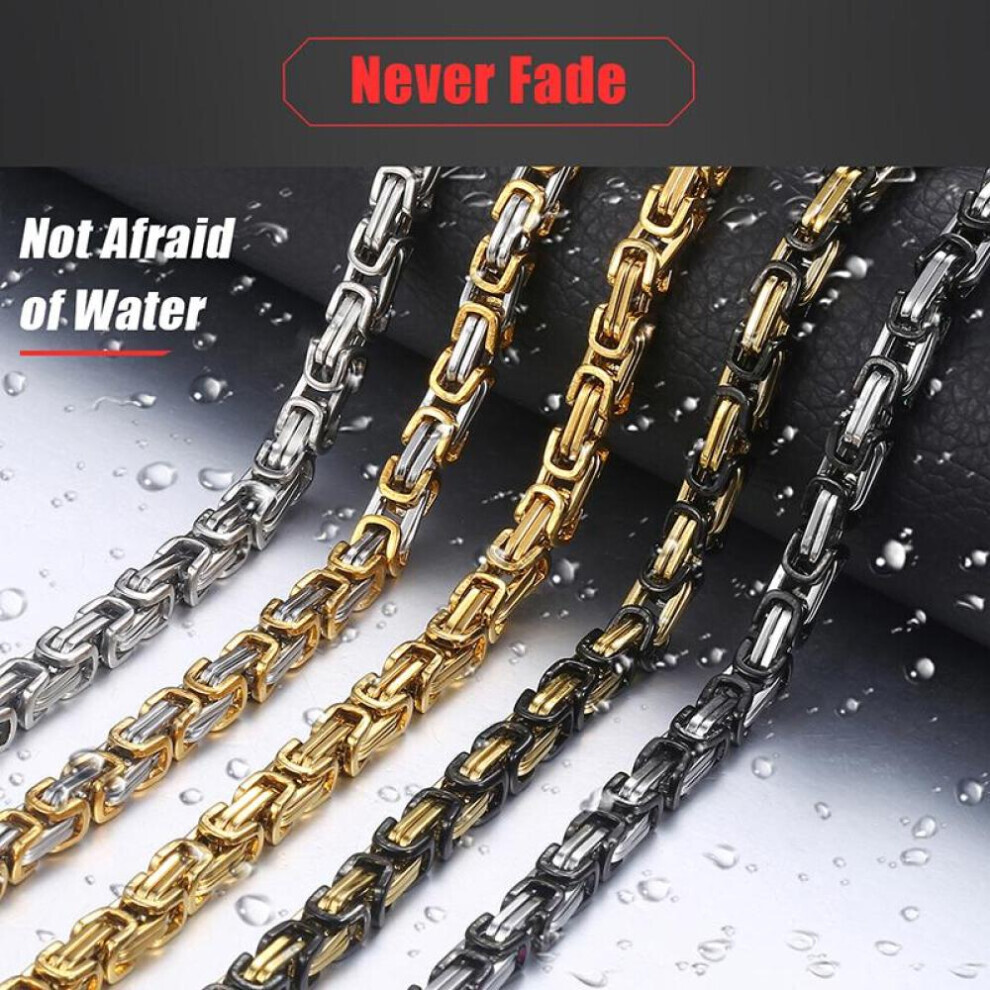 (silver,black, 5mm-50cm) 4/5/6/8mm Width Royal Box Chain Byzantine Bracelet Necklace For Men Male Stainless Steel Domineering Emperor Chain Necklace Personalise Jewelry Gift