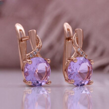 (purple) Fashion Purple Round Zircon Exquisite Women Earring 585 Rose Gold Flower Vintage Clip Earrings