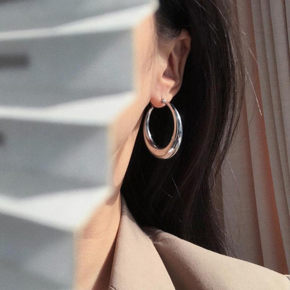 Maxpower (Silver, Big) 925 Silver Vintage Simple Gold Earrings For Women Trendy Earring Jewelry Prevent Allergy Party Accessories Gift