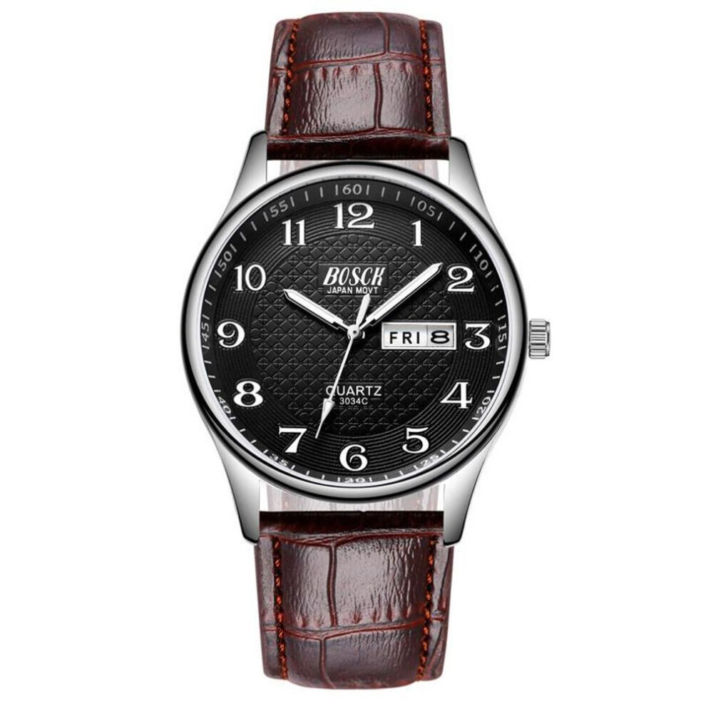 (brown,black) Men&apos;s Watch Luxury Stainless Steel Watches Fashion Quartz Wristwatch Waterproof Week Date Male Clock