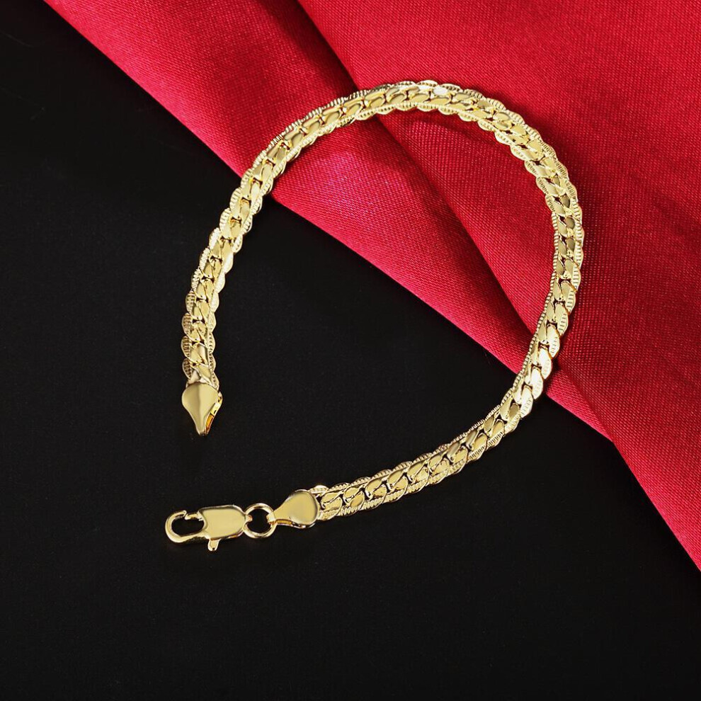 (Yellow, 20cm) 8 Inch s925 Sterling Silver Bracelet 5MM Gold/Silver Side Chain Bracelet For Woman Man Fashion Wedding Jewelry Gift
