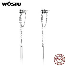 (Earrings) Wostu Minimalist Style 925 Sterling Silver Geometric Long Line Drop Earrings For Women