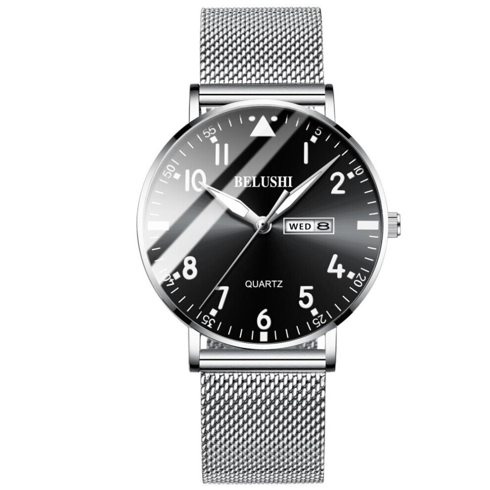 (silver,black) New Fashion Ultra-thin Mens Luxury Brand Casual Stainless Steel Mesh Strap Business Men Wrist Watch-image-OPC-PG8JJHP-NEW